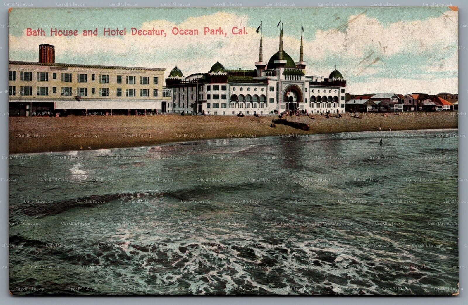 Postcard Ocean Park CA c1908 Bath House And Hotel Decatur Beach View