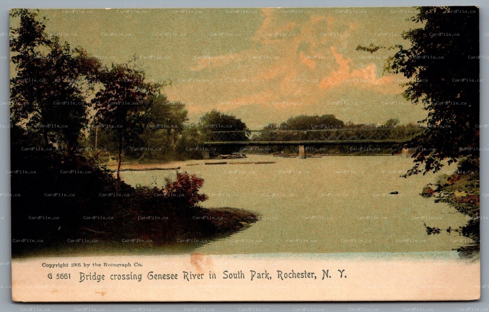 Postcard Rochester NY c1905 Bridge Crossing Genesee River South Park Rotograph