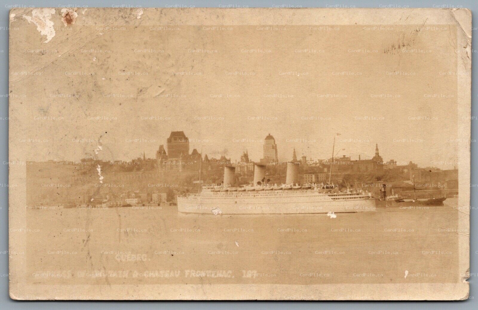 Postcard RPPC c1934 Quebec City PQ Empress of Britain & Chateau Frontenac SRC