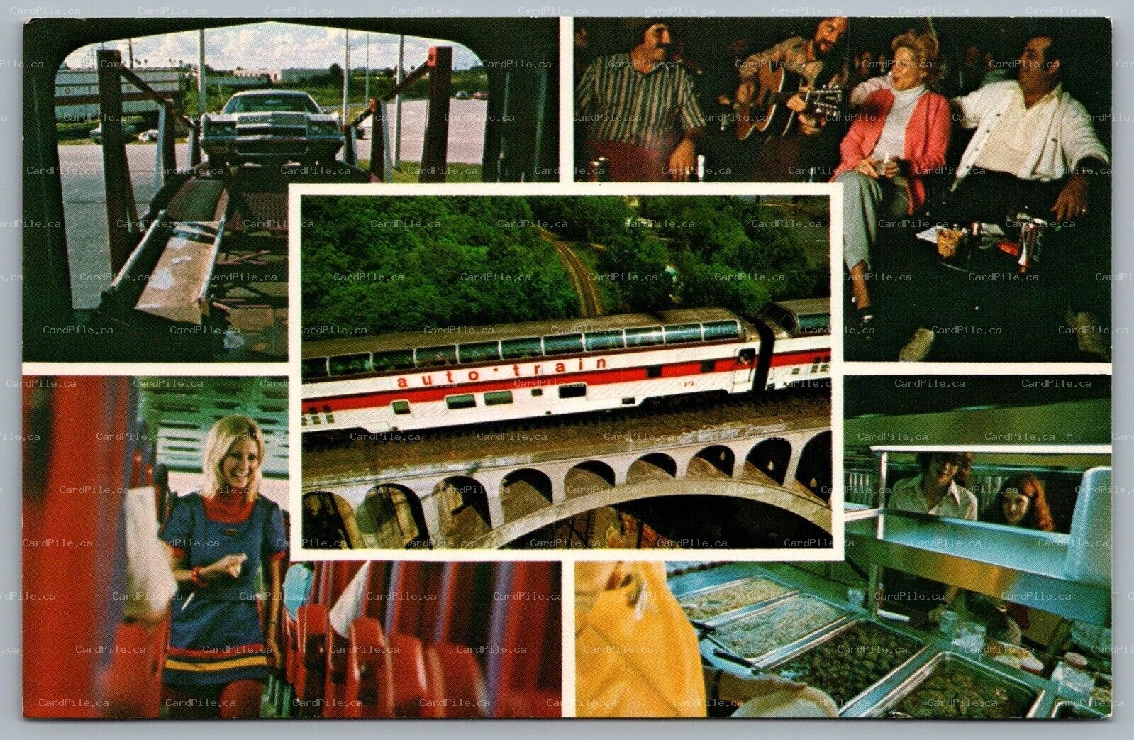 Postcard c1960s Auto Train Multi View Buffet Luxurious Coach Lounge Cars Unused