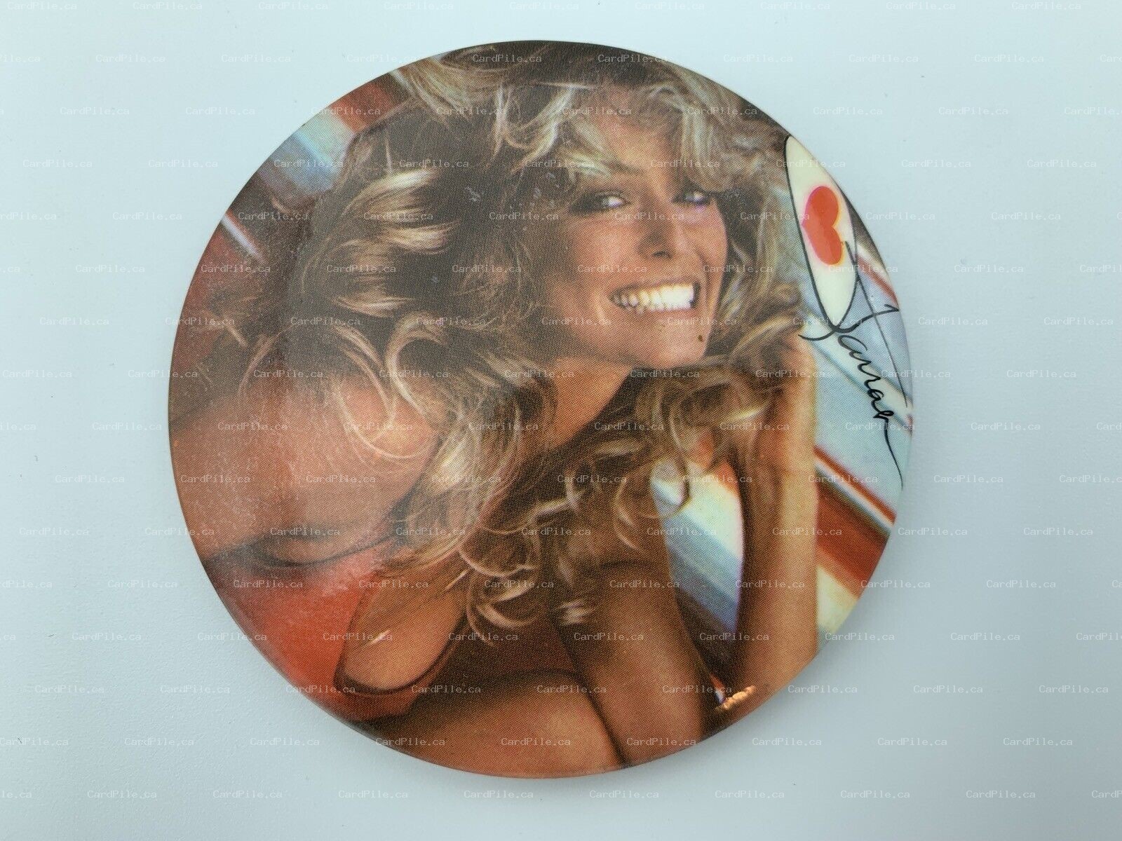 VINTAGE 1977 Farrah Fawcett - Red Swimsuit - Pinback Button