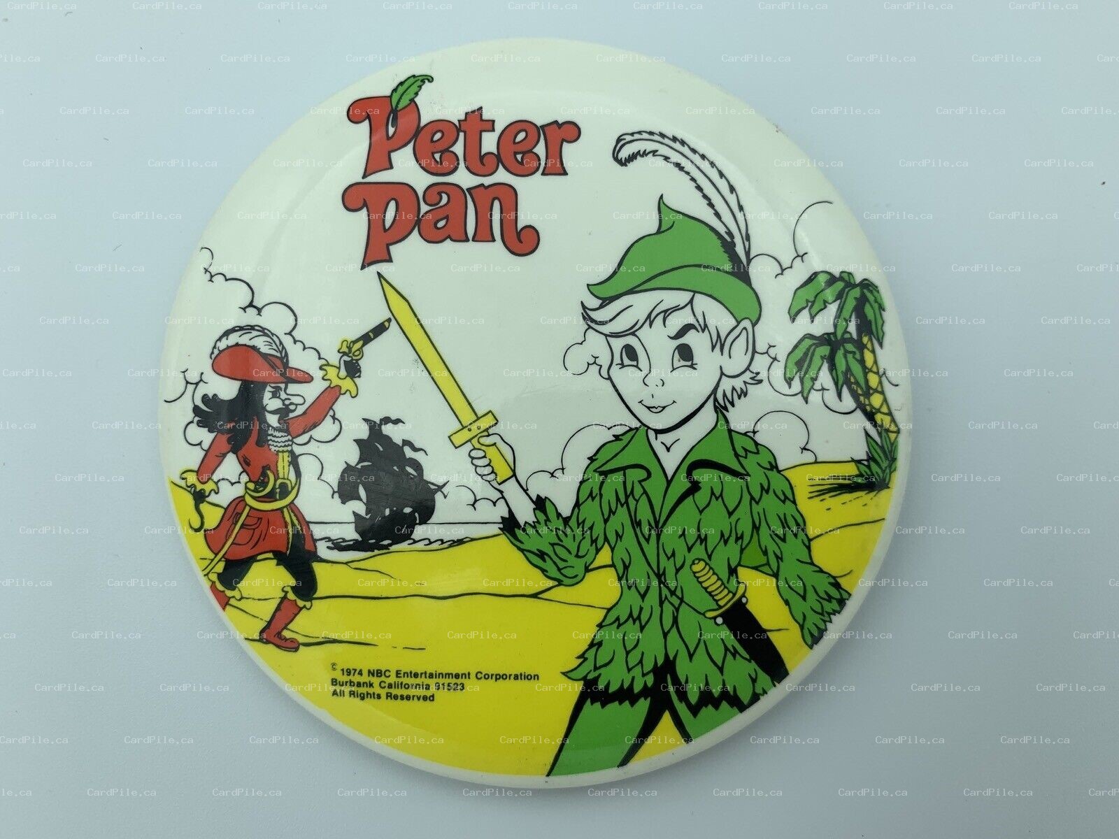 VINTAGE 1974 Peter Pan & Captain Hook NBC Television - Pinback Button