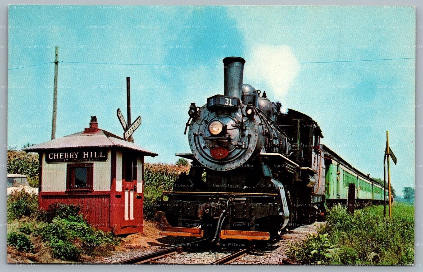 Postcard Strasburg PA Railroad Route 741 Passenger Train Cherry Hill Station