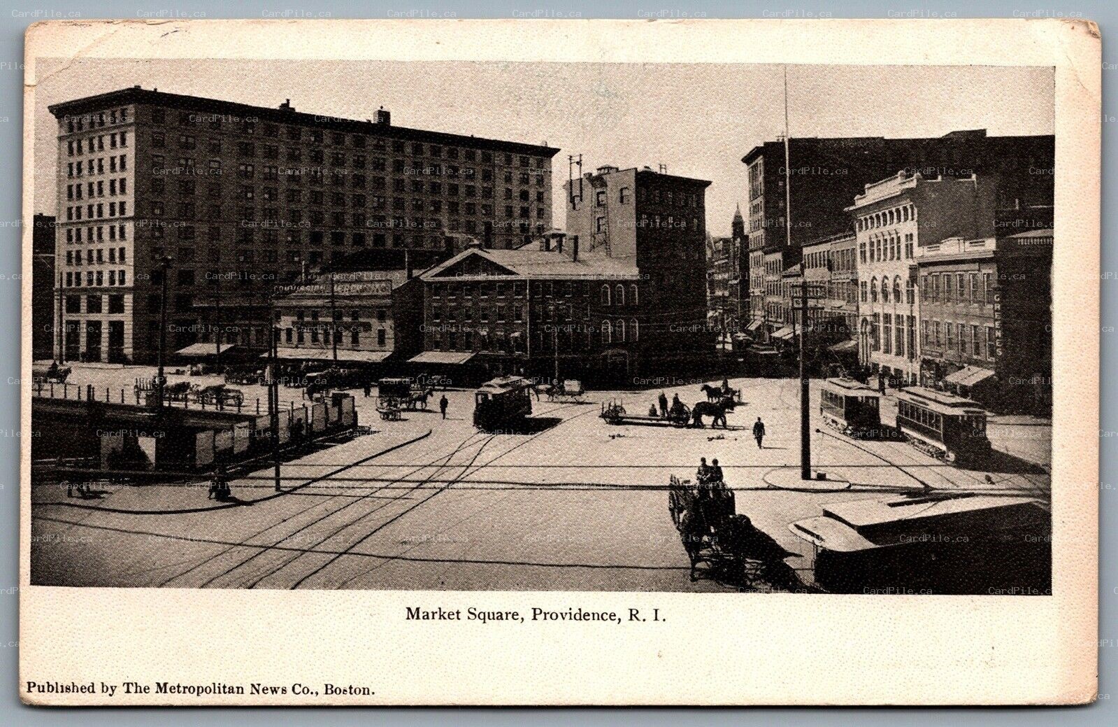 Postcard Providence RI c1905 Market Square Trolly Cars Horse Carriages UDB