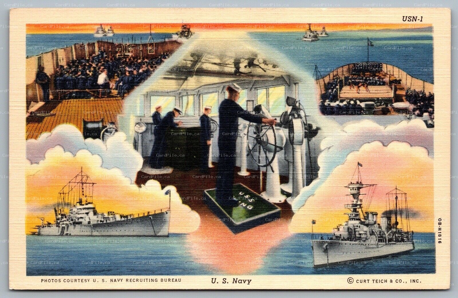 Postcard c1940 United States U.S. Navy Multi View Ships Sailors Linen Unused