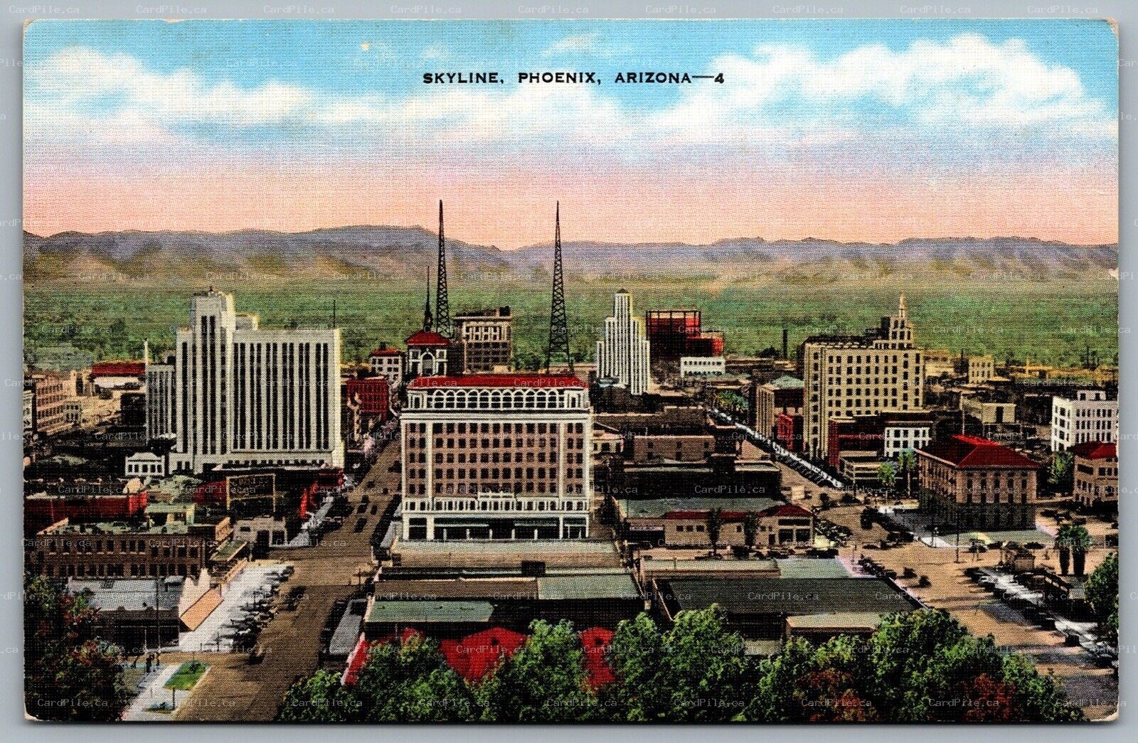 Postcard Phoenix Arizona c1940s Skyline Birds Eye View Scenic Unused
