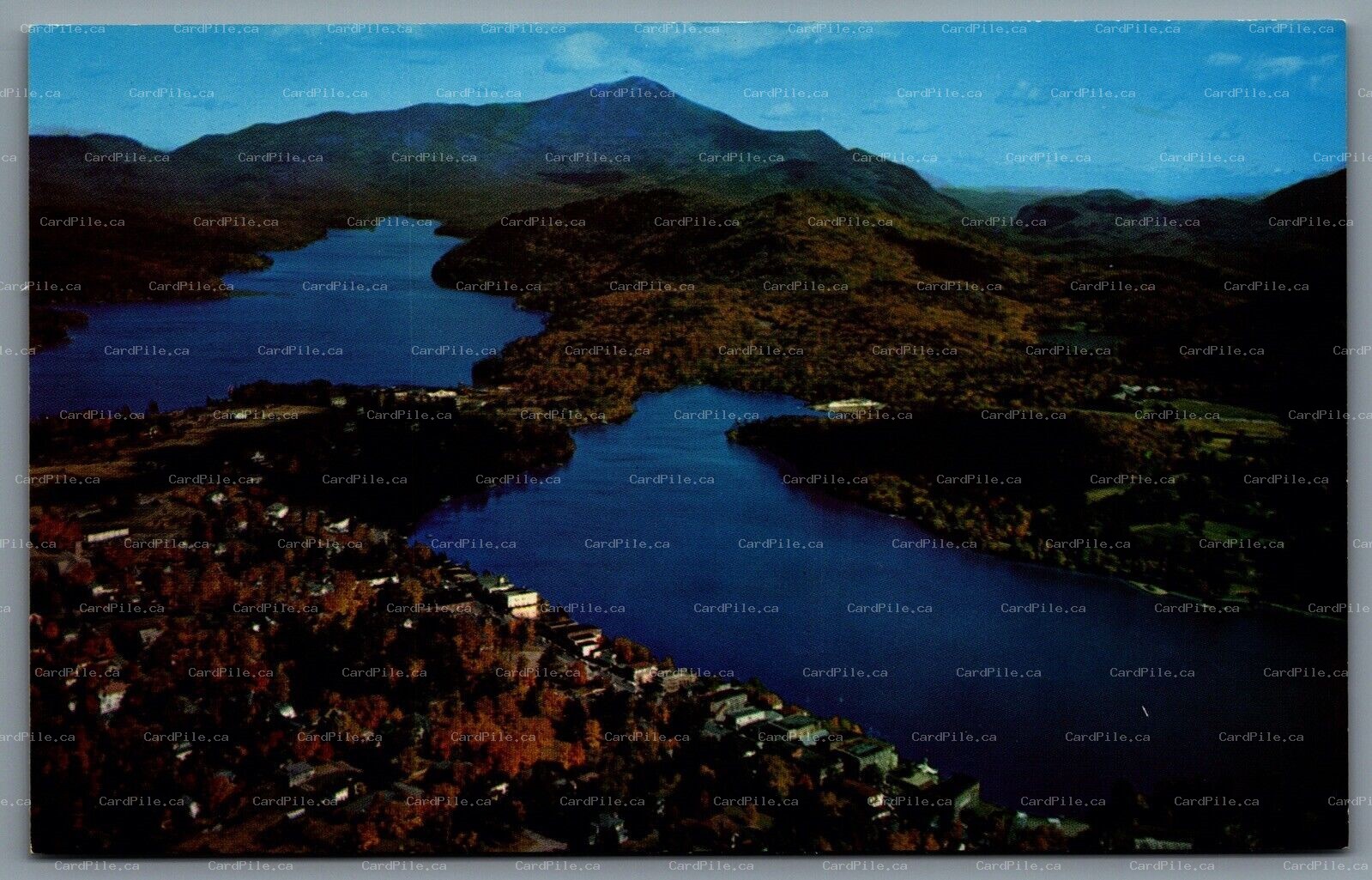 Postcard Lake Placid NY c1970s Aerial View Village Mirror Lake Whiteface Mt.
