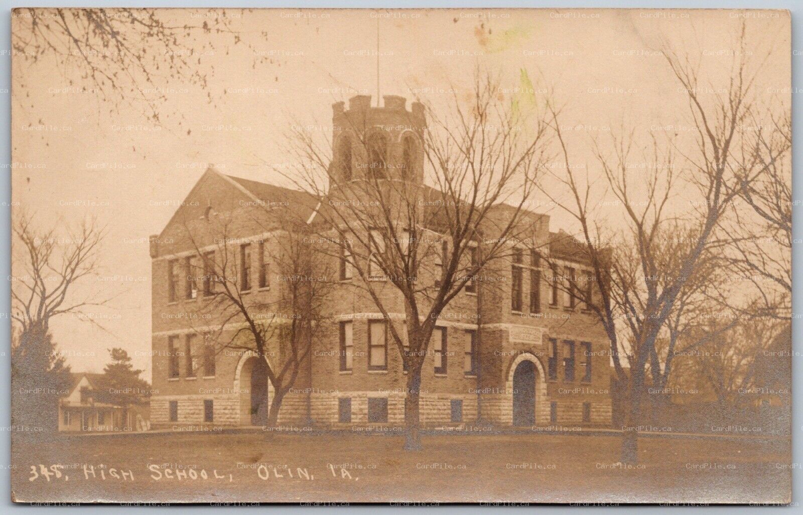 Postcard RPPC c1910s Olin Iowa High School Photo by J. B. Hughes Jones County