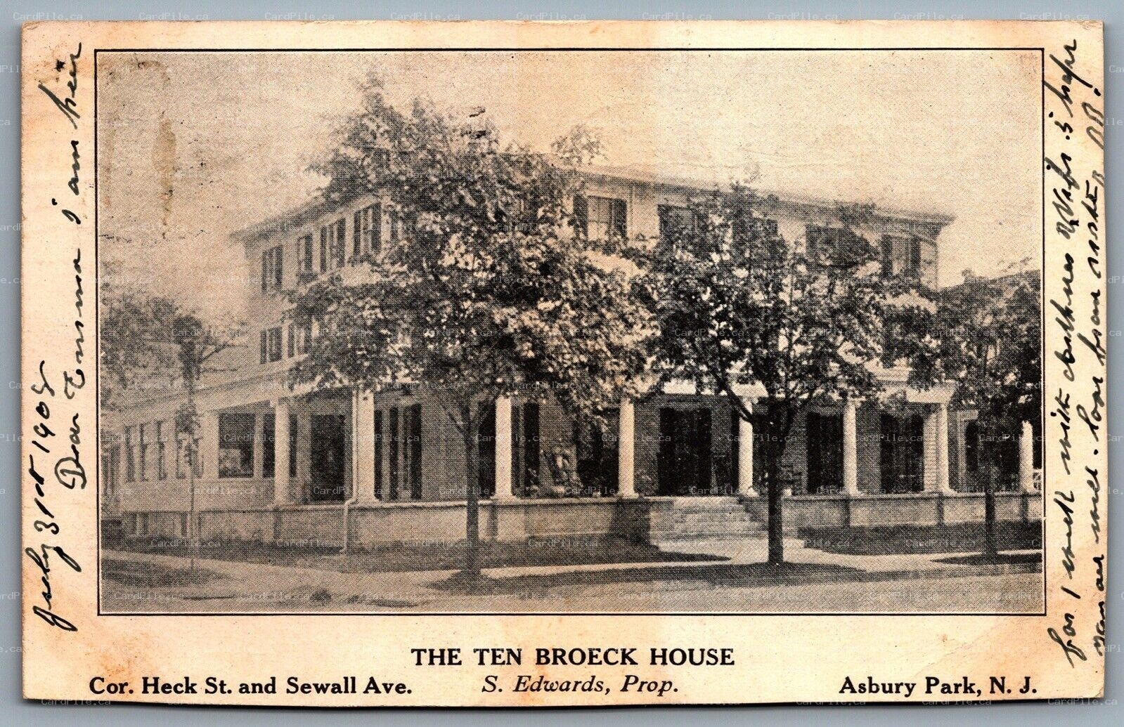 Postcard Asbury Park NJ c1908 The Ten Broeck House S. Edwards Proprietor