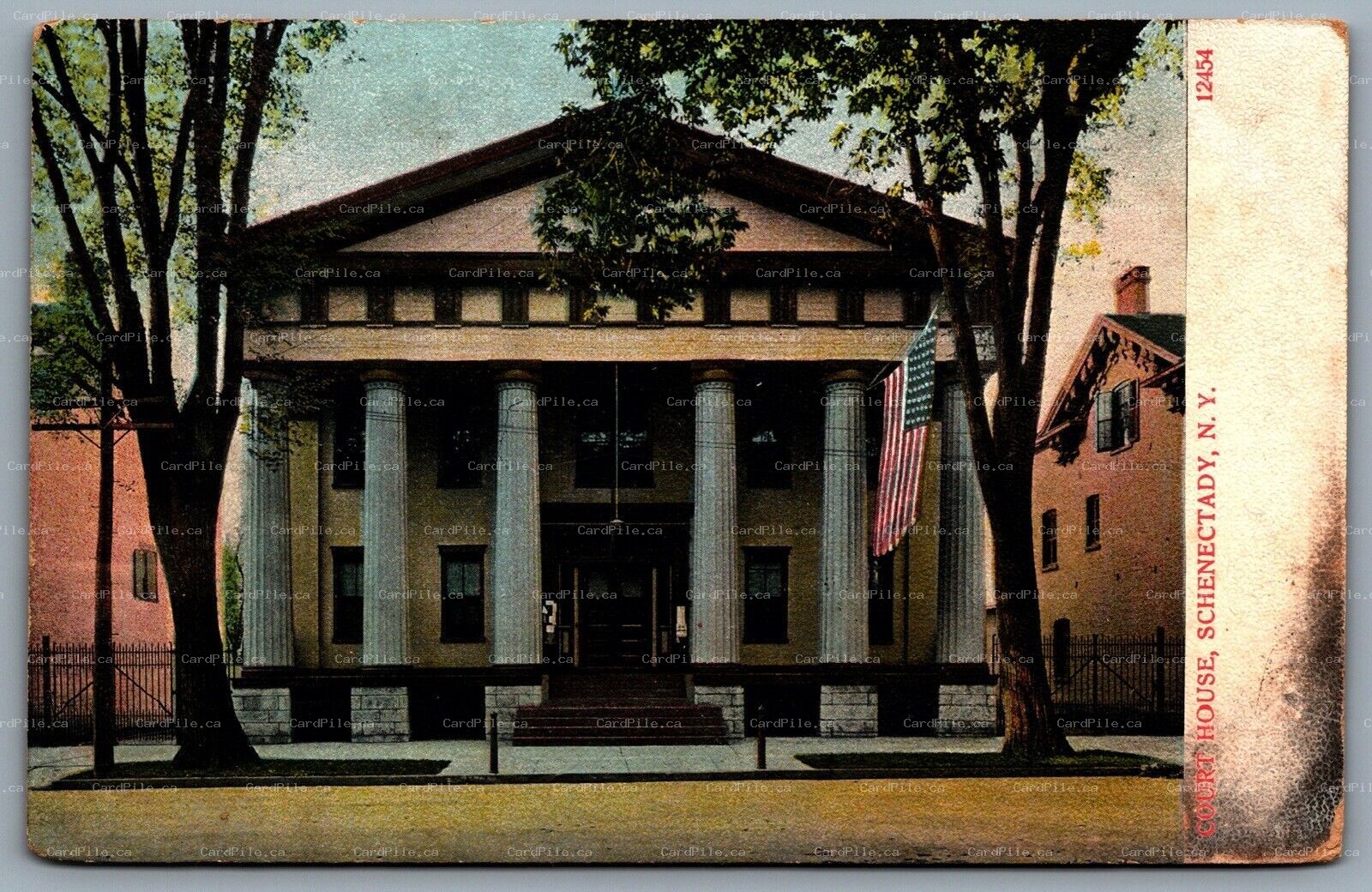 Postcard Schenectady New York c1909 Court House American Flag CDS Flag Cancel