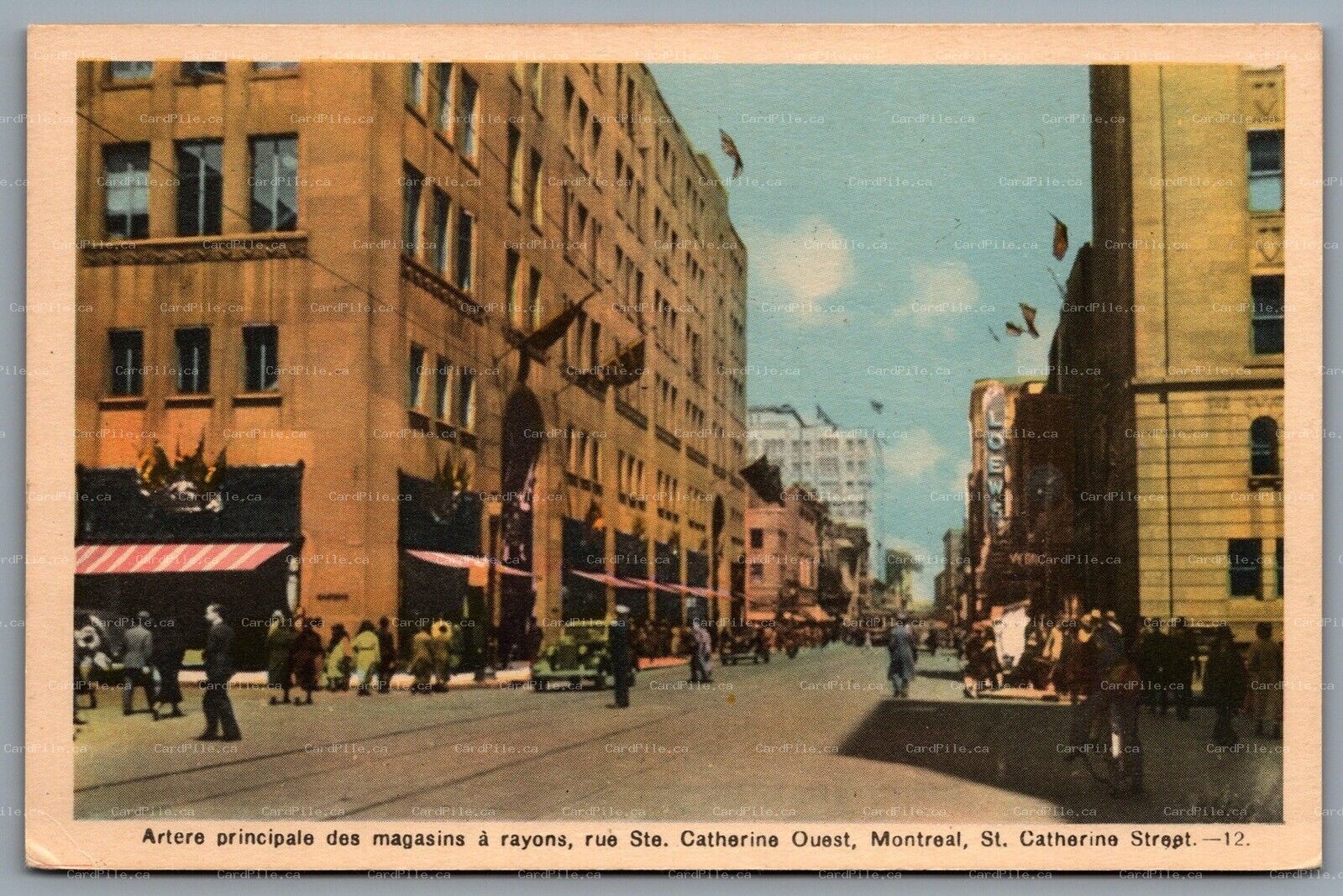 Postcard Montreal PQ c1930s St. Catherine Street Rue Ste. Catherine Ouest Stores