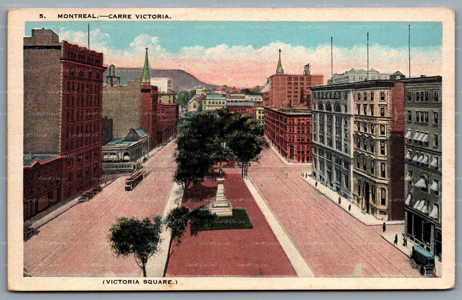 Postcard Montreal Quebec c1920s Carre Victoria Birds Eye View Victoria Square
