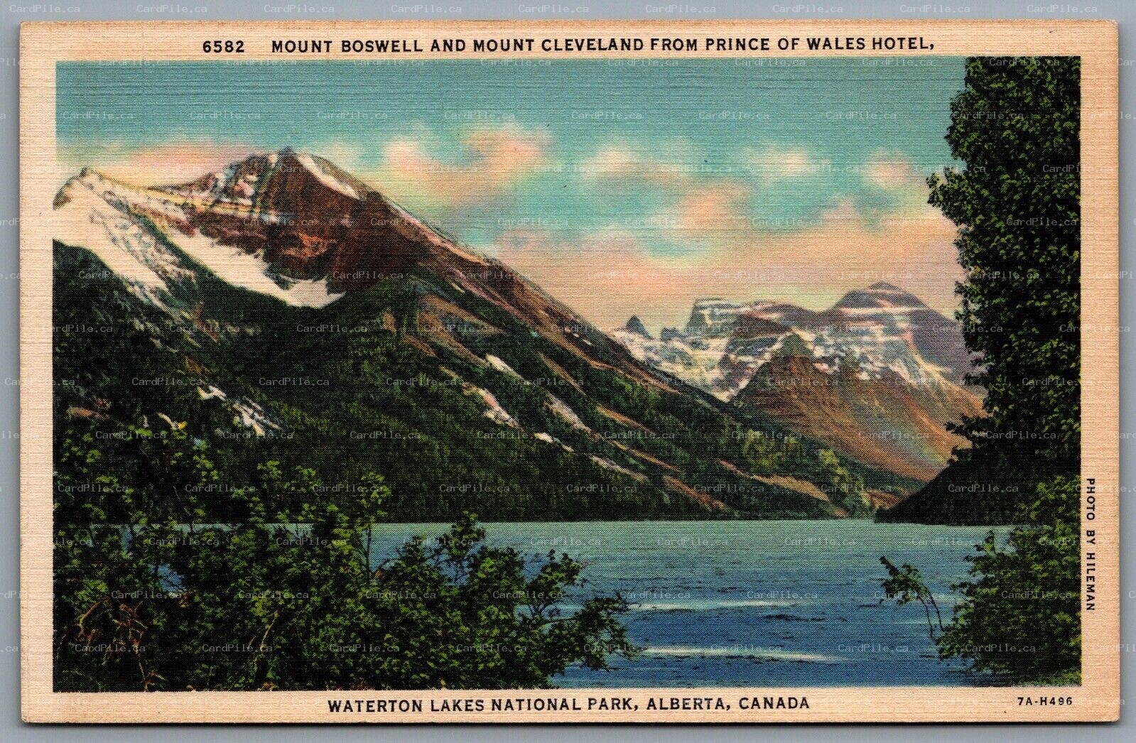 Postcard Waterton Park AB c1937 Mount Boswell & Mount Cleveland Prince of Wales