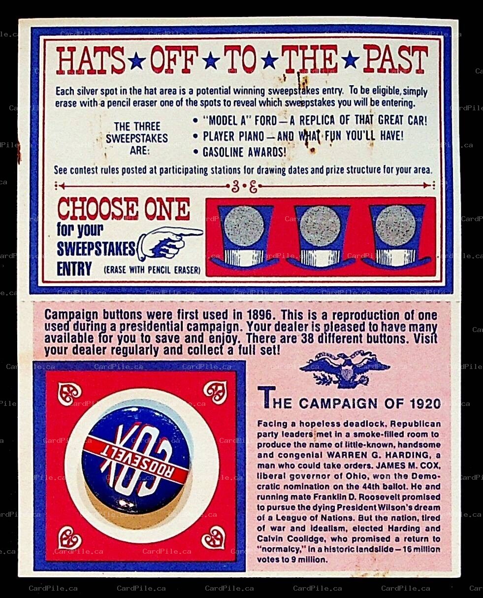 VINTAGE 1972 American Oil Company Sweepstakes Pinback Button James M. Cox