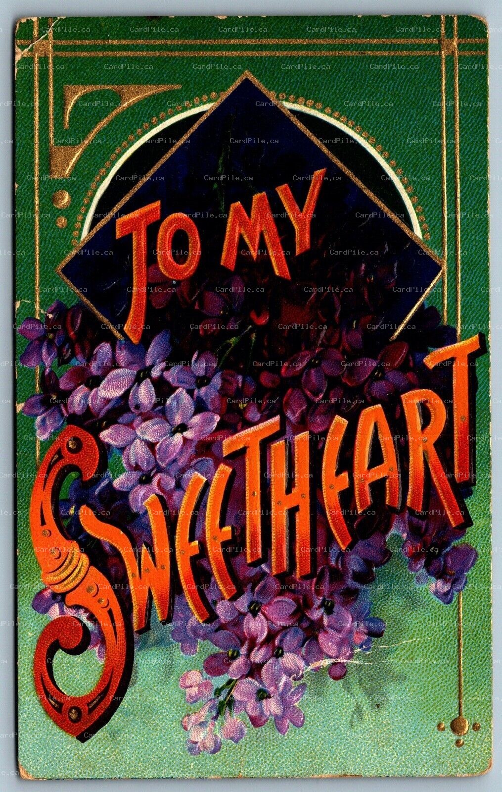 Postcard c1910s To My Sweetheart to Berriedale Ontario Art Deco Border Flowers