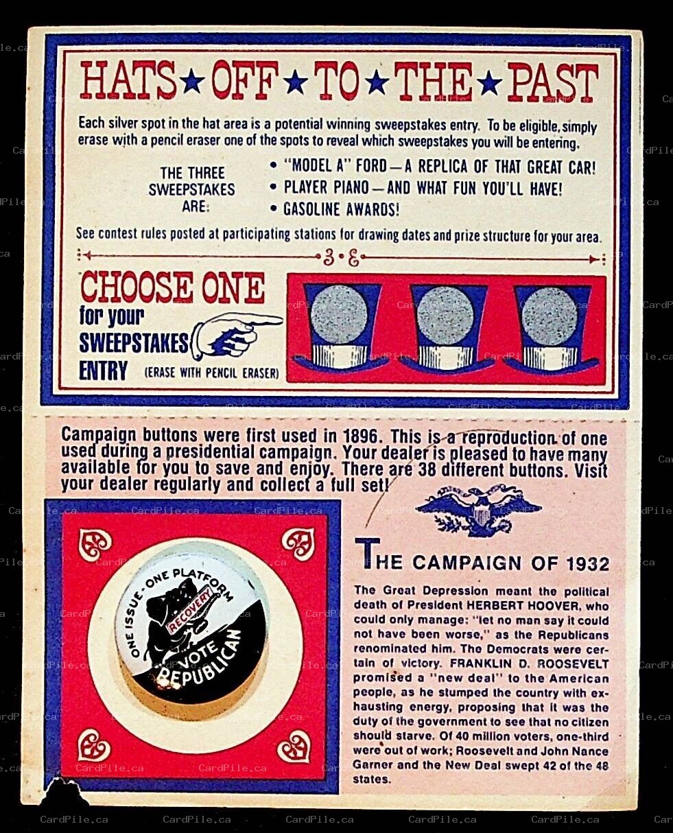 VINTAGE 1972 American Oil Company Sweepstakes Pinback Button Vote Republican