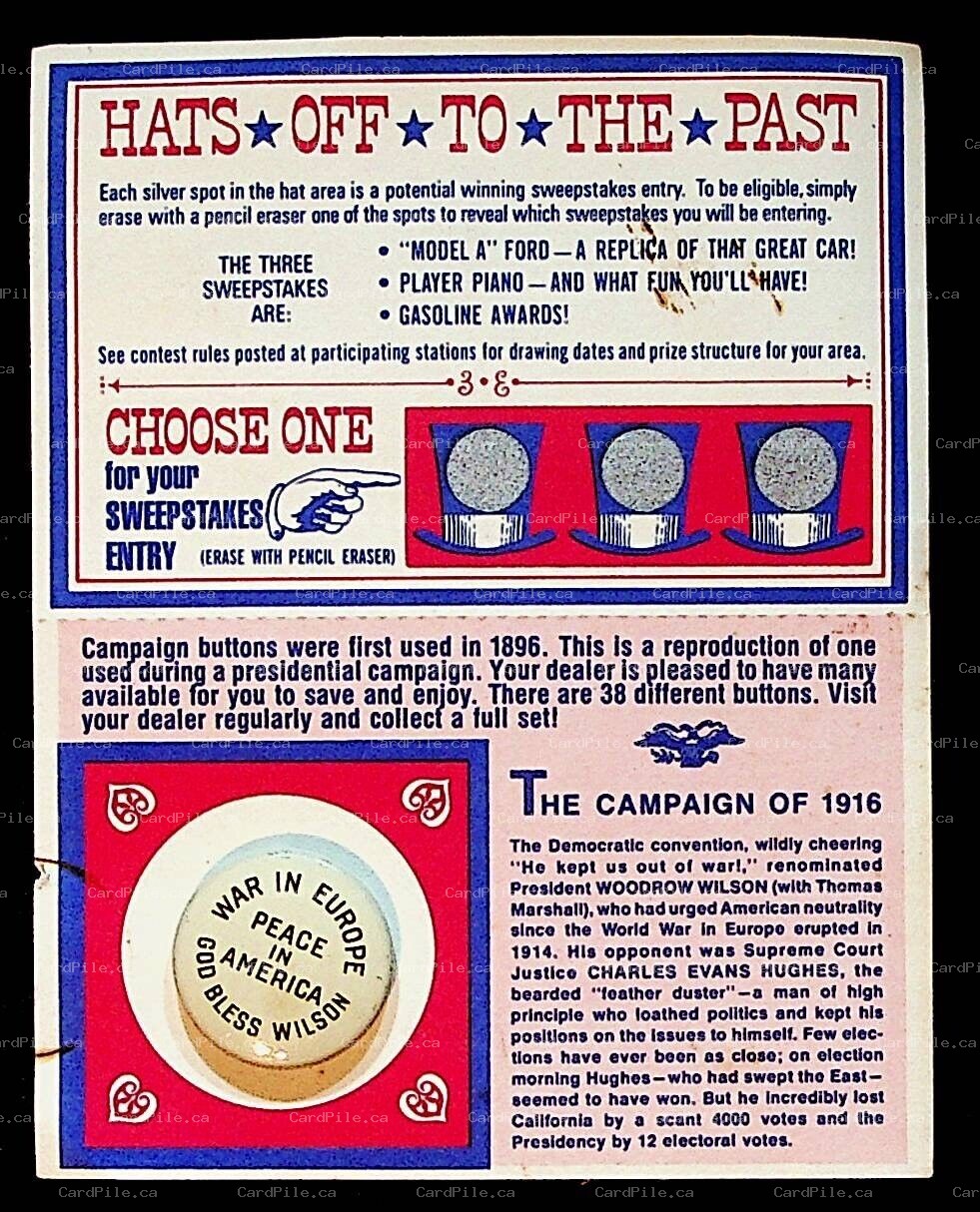 VINTAGE 1972 American Oil Company Sweepstakes Pinback Button Woodrow Wilson