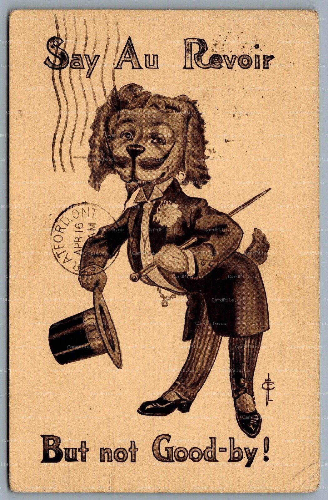 Postcard c1913 Say Au Revoir But Not Goodby Anthropomorphic Dog AS Fred Cavally