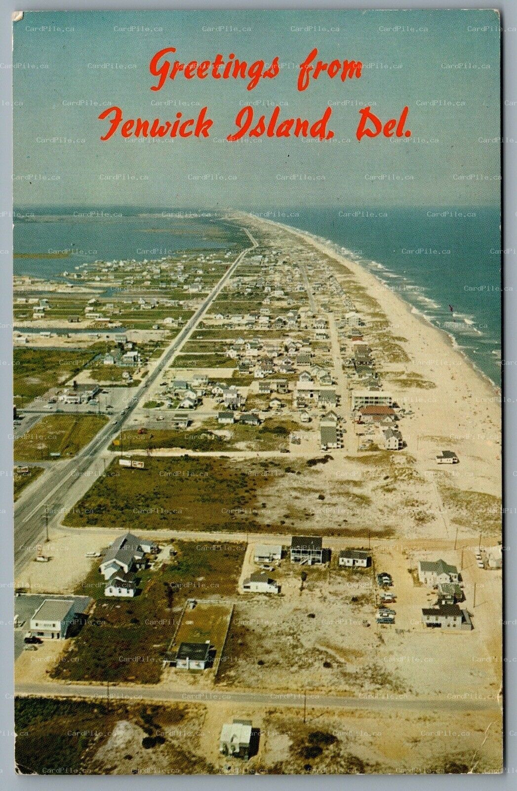 Postcard Fenwick Island DE c1970 Greetings From Fenwick Island Aerial View Beach