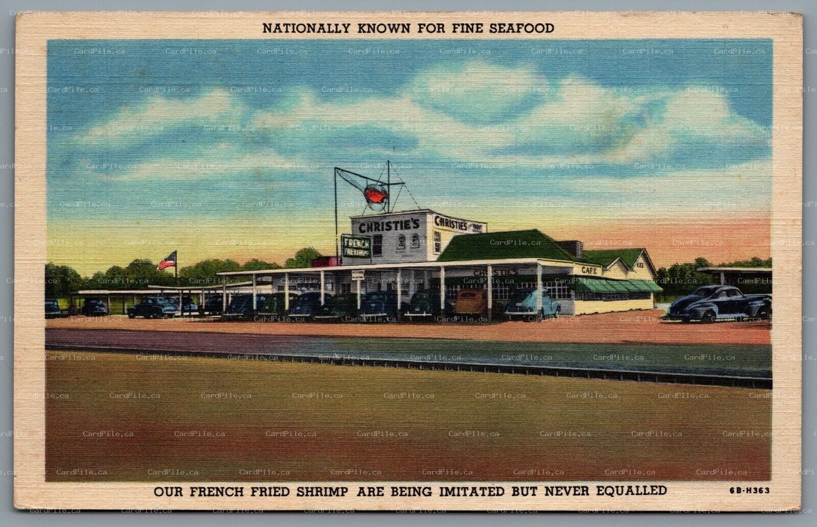 Postcard Houston TX c1946 Christie’s Seafood Restaurant Fried Shrimp RPO Cancel