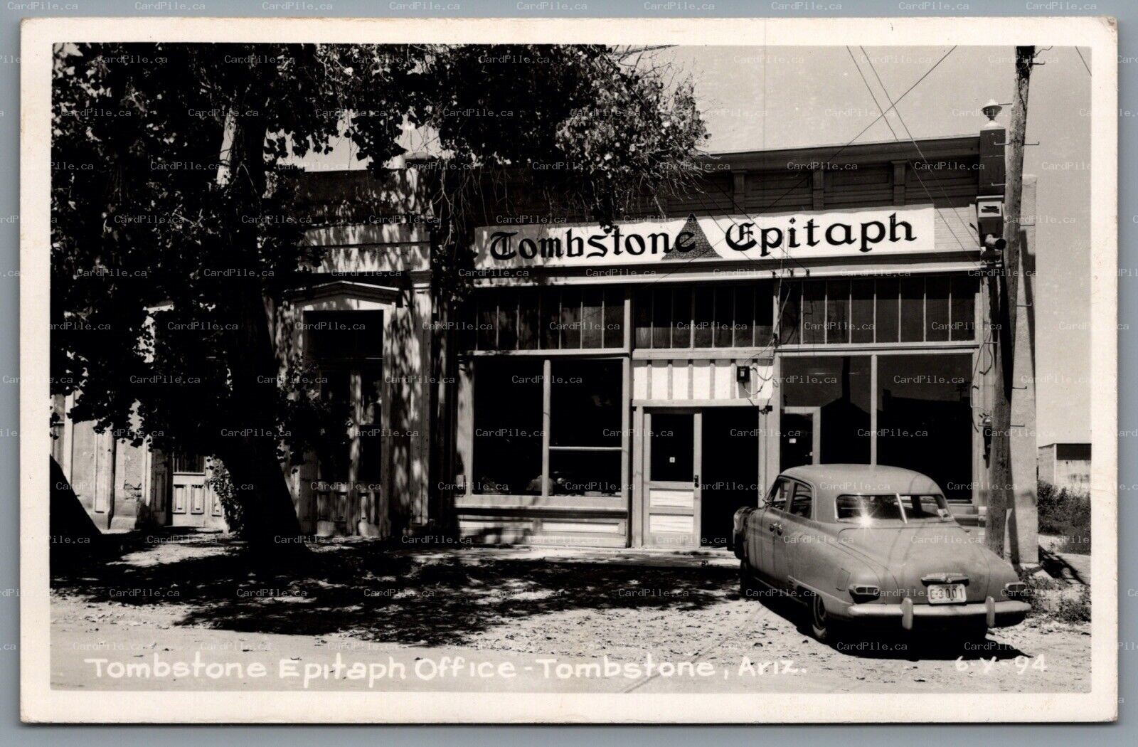 Postcard RPPC c1950s Tombstone AZ Tombstone Epitaph Newspaper Office Old Car 