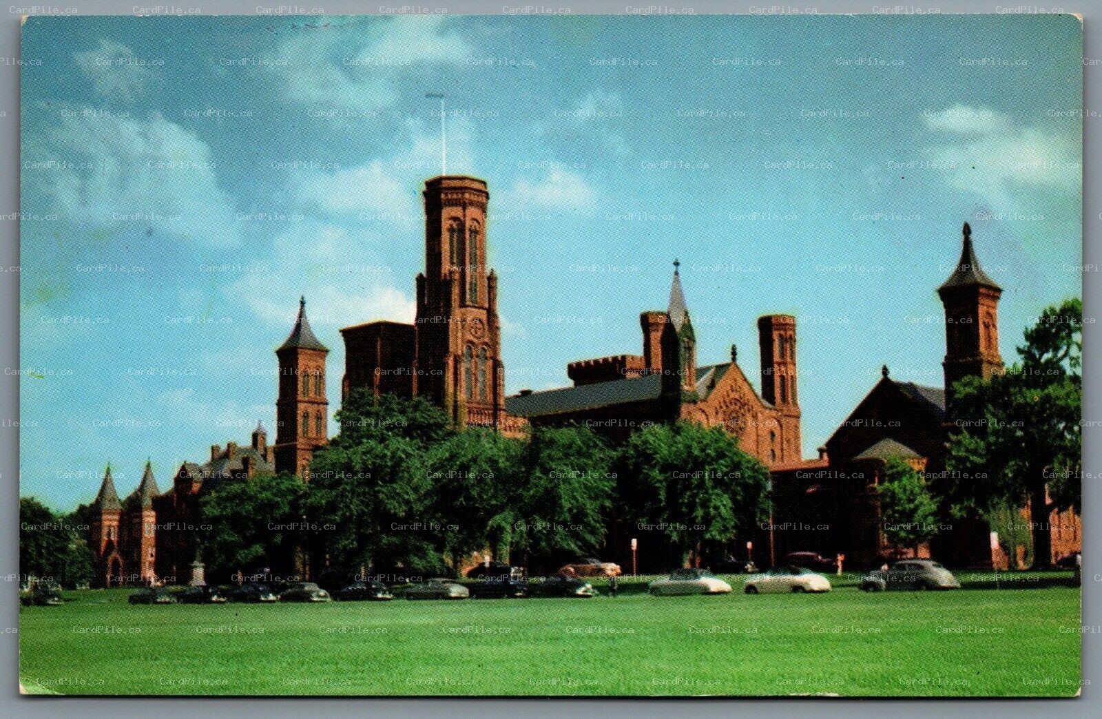 Postcard Washington DC c1960s Smithsonian Institution Castle Old Cars