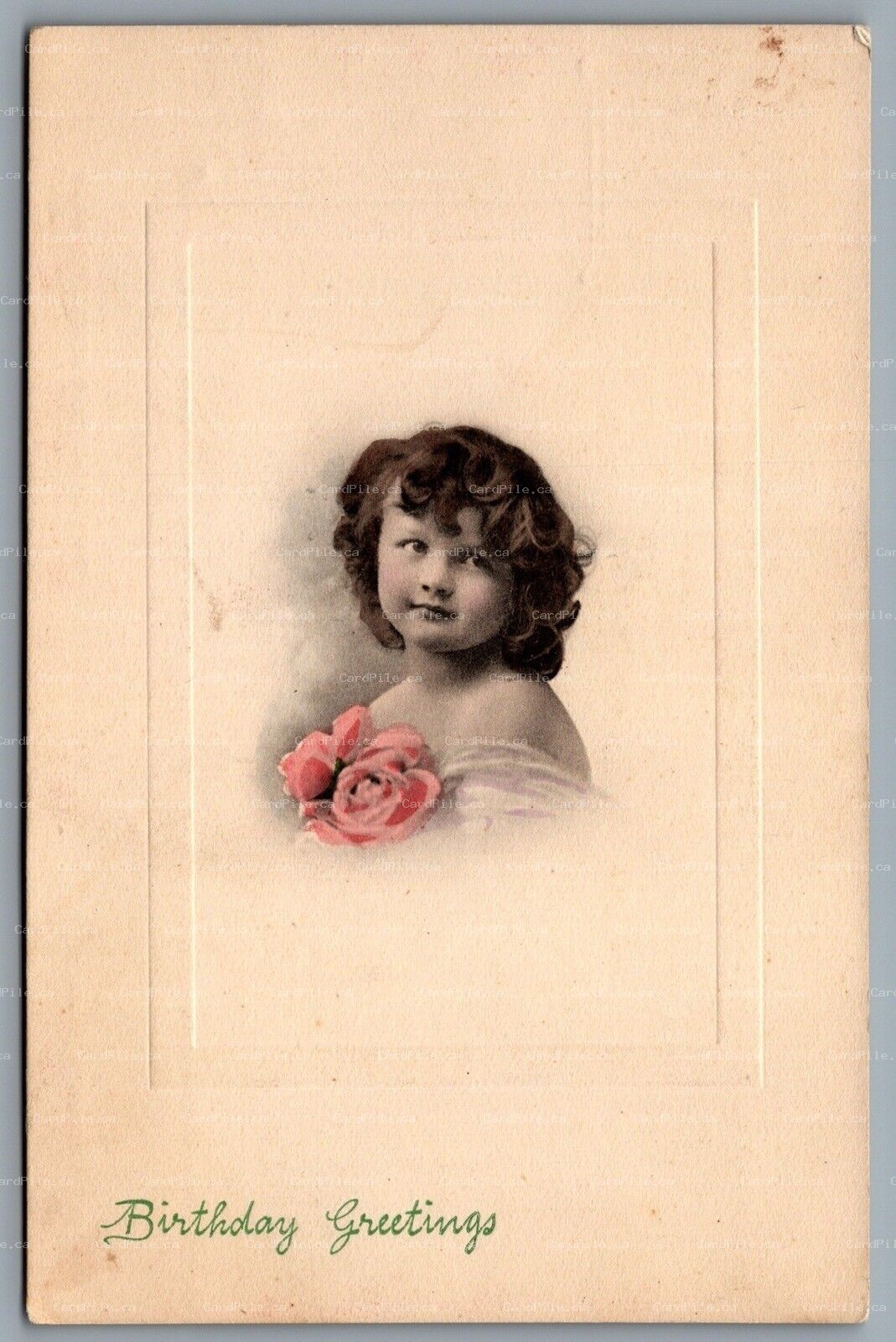 Postcard c1910s Birthday Greetings Young Girl With Rose Artistic Embossed Unused