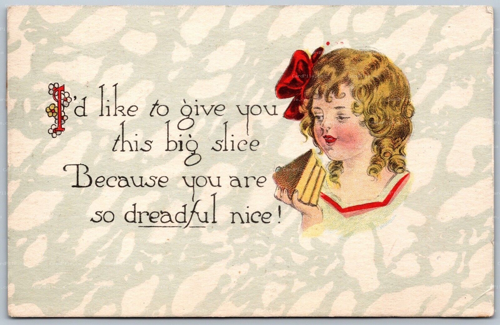 Postcard c1915 Girl Having Cake Slice Split Ring Cancel Melancthon Ontario