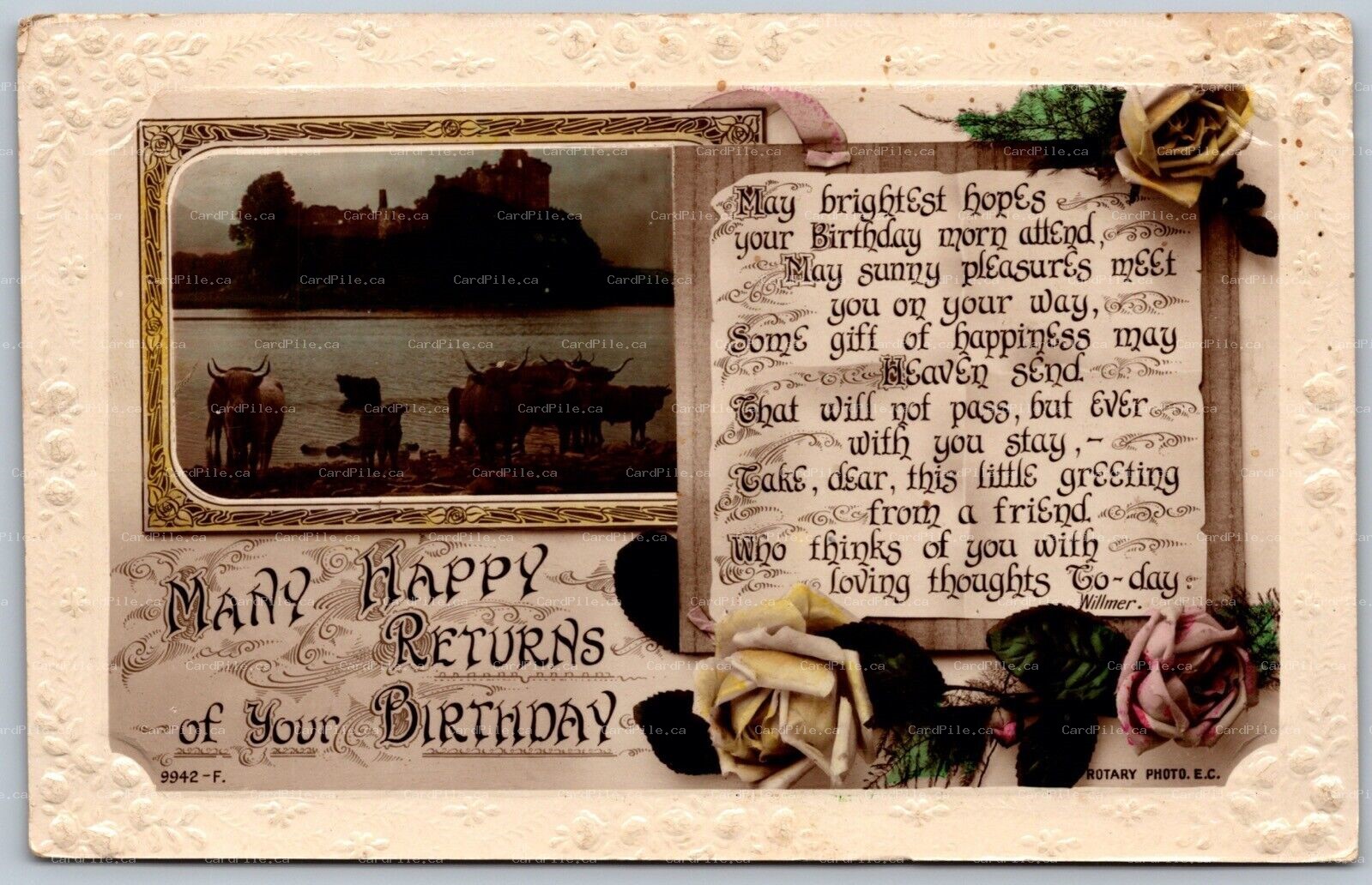 Postcard RPPC 1917 Birthday Split Ring Cancel Dunbarton (Pickering) Ontario