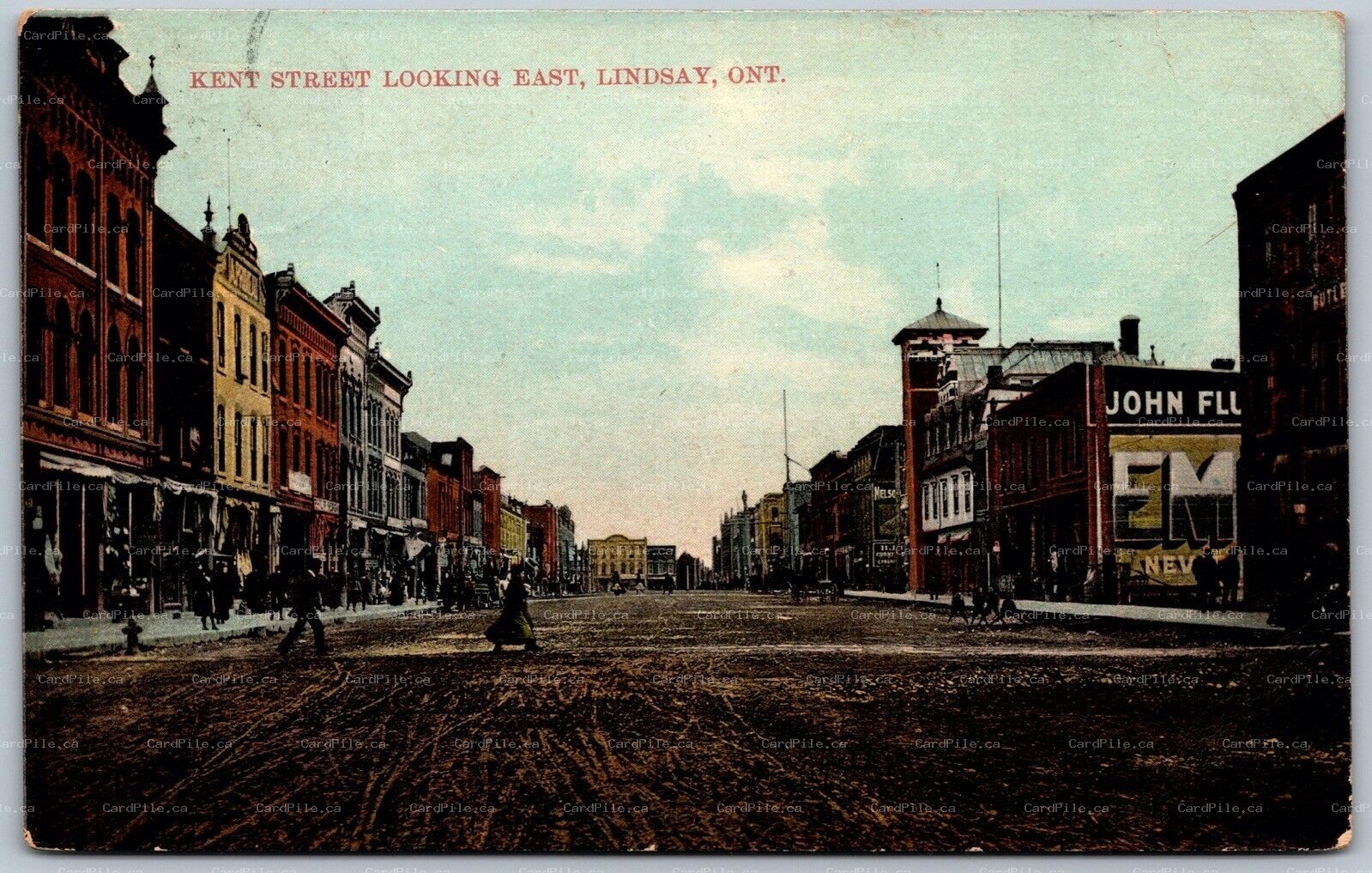 Postcard Lindsay ONT 1909 Kent Street Looking East Port Hope & Toronto RPO