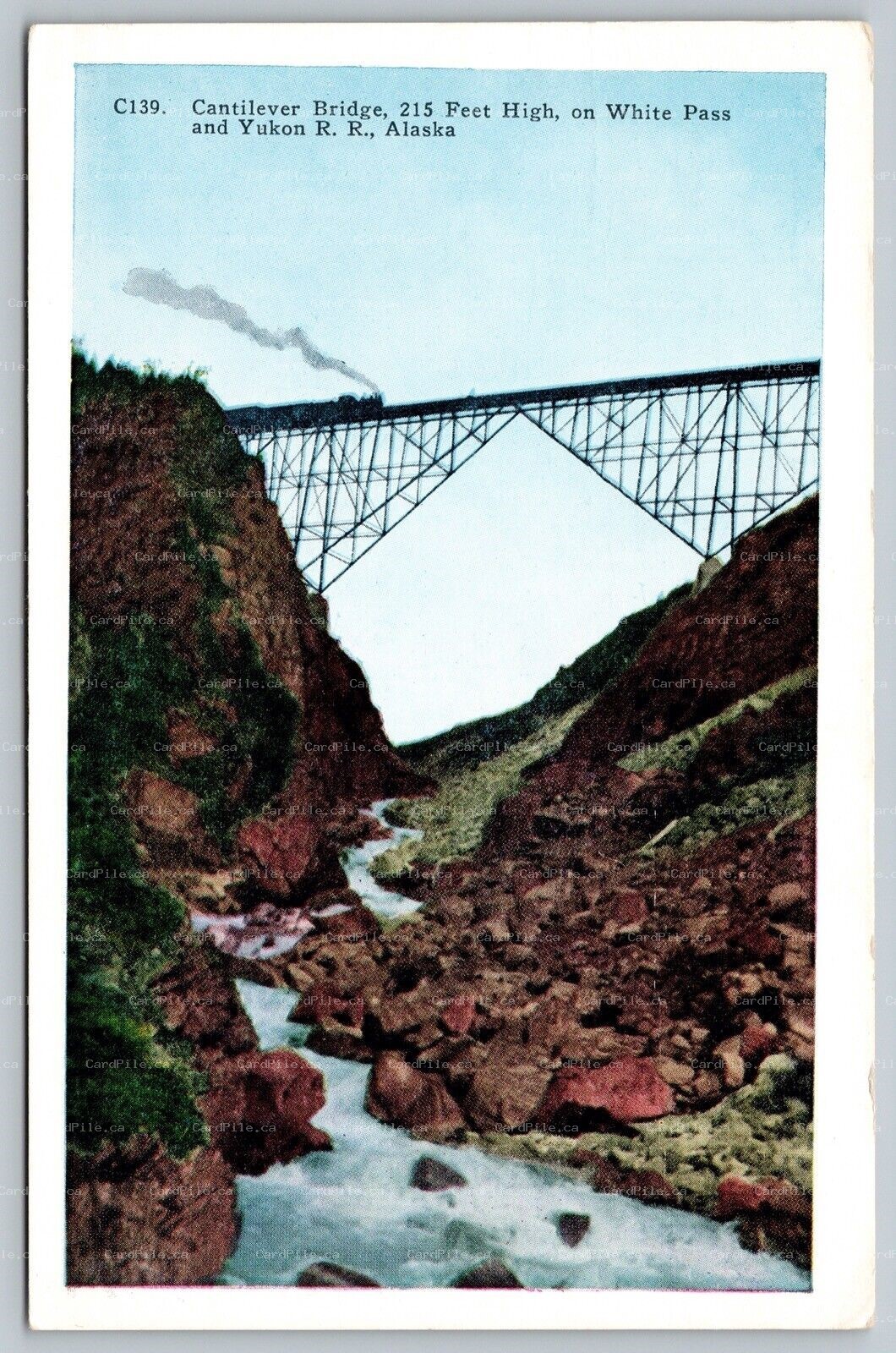 Postcard Alaska c1920s Cantilever Bridge White Pass And Yukon Railroad