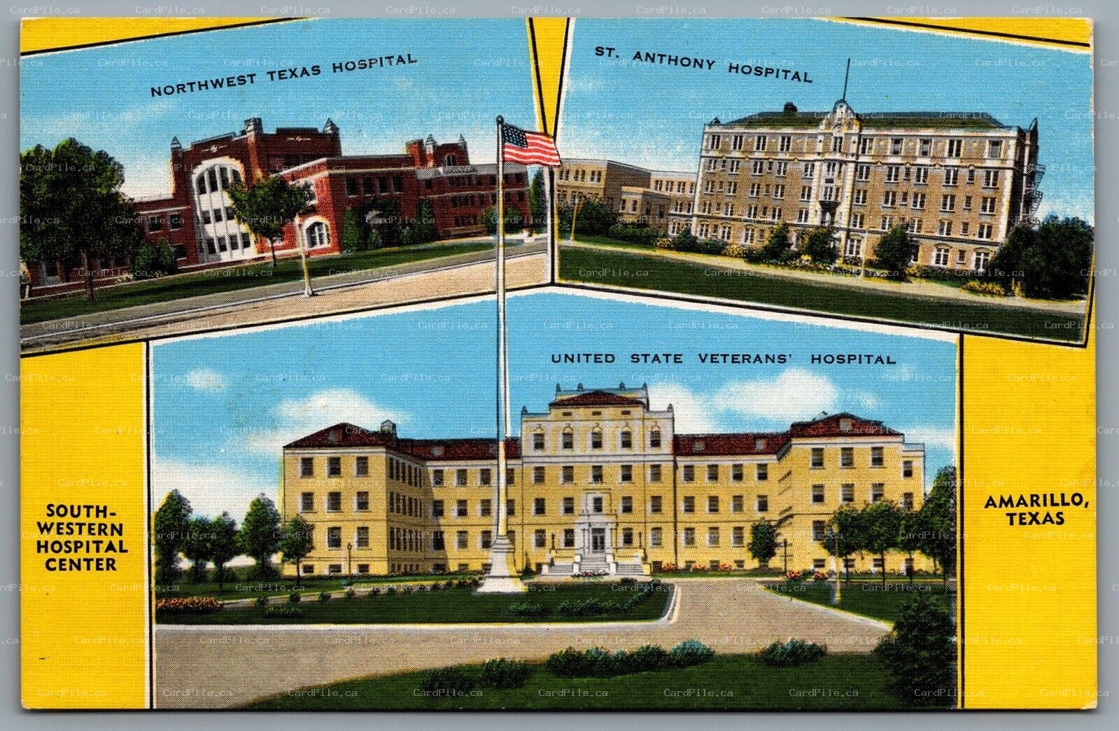 Postcard Amarillo TX c1940s South Western Hospital Center Multi View Hospitals
