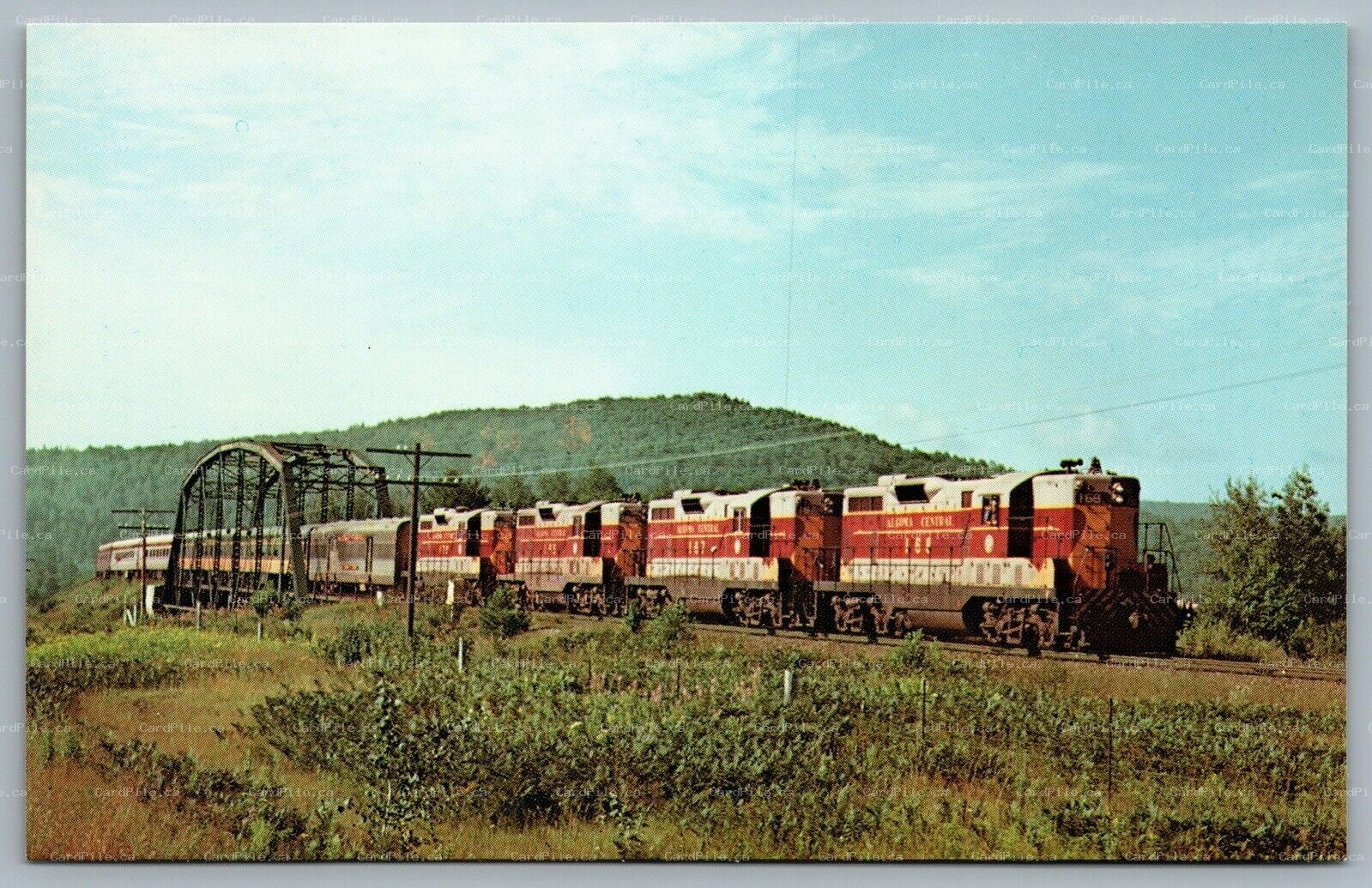 Postcard Searchmont ONT c1980s Algoma Central Tour Train Four GP7s unit 168