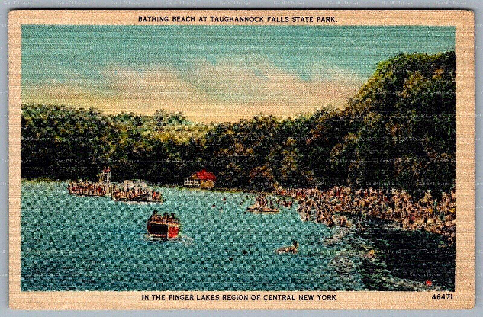 Postcard Taughannock Falls State Park NY c1941 Bathing Beach Finger Lakes