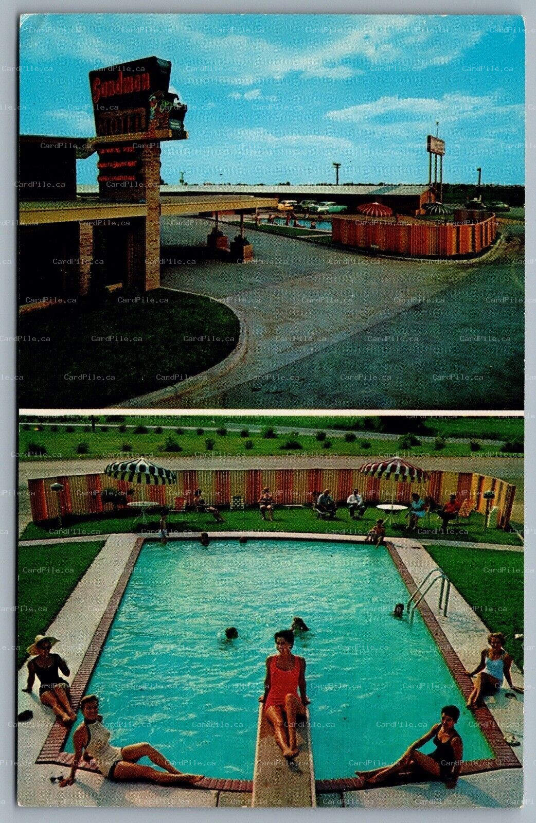 Postcard Waco TX c1960 The Sandman Motel Dual View Swimming Pool Still Active