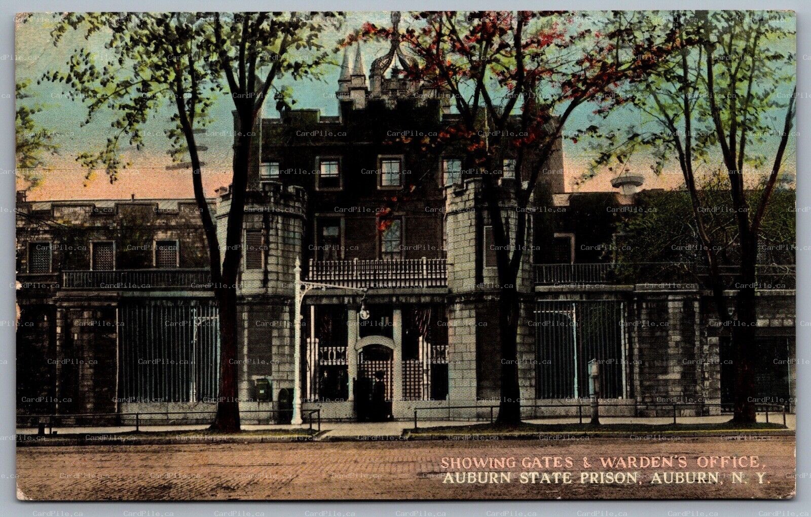 Postcard Auburn NY c1910s Auburn State Prison Showing Gates & Wardens Office