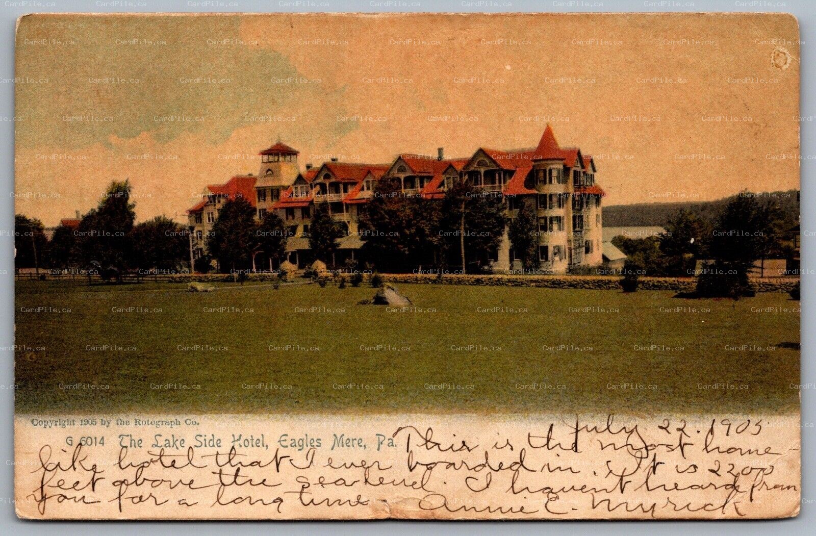 Postcard Eagles Mere PA c1905 The Lake Side Hotel Sullivan County
