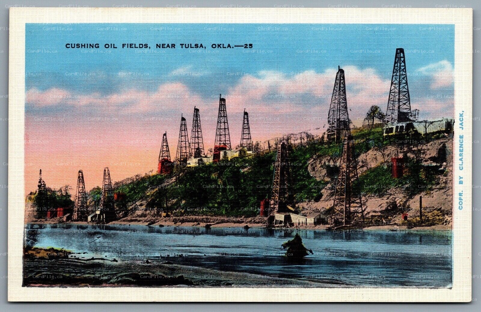 Postcard Cushing OK c1920s Cushing Oil Fields Payne County Oklahoma Defunct