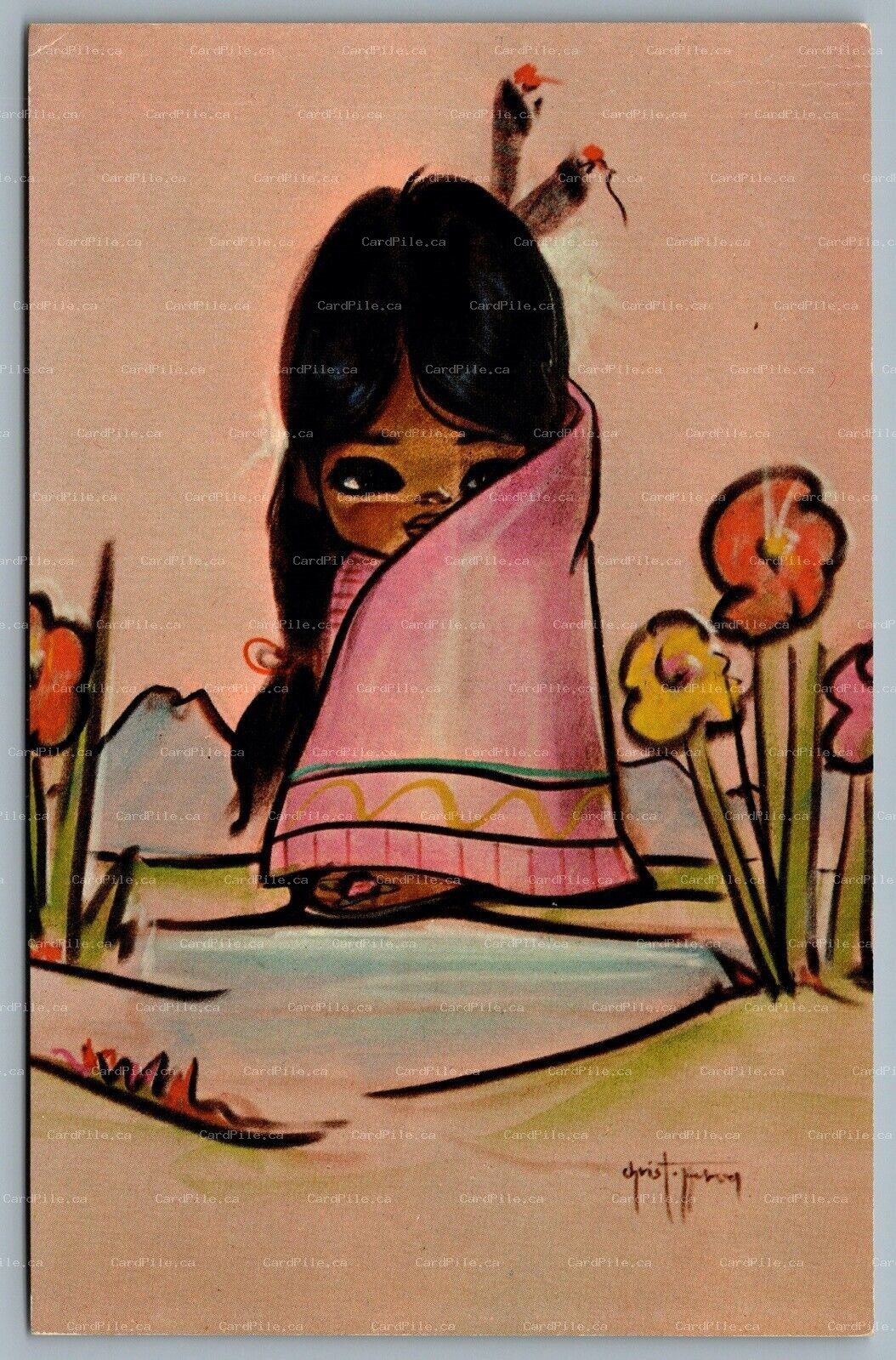 Postcard Canada c1970s Morning Blossom Arist Signed Chris Toffersey