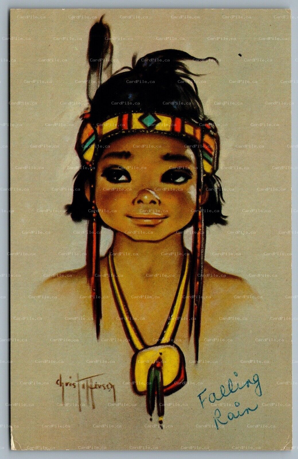 Postcard Canada c1970s Falling Rain Arist Signed Chris Toffersey