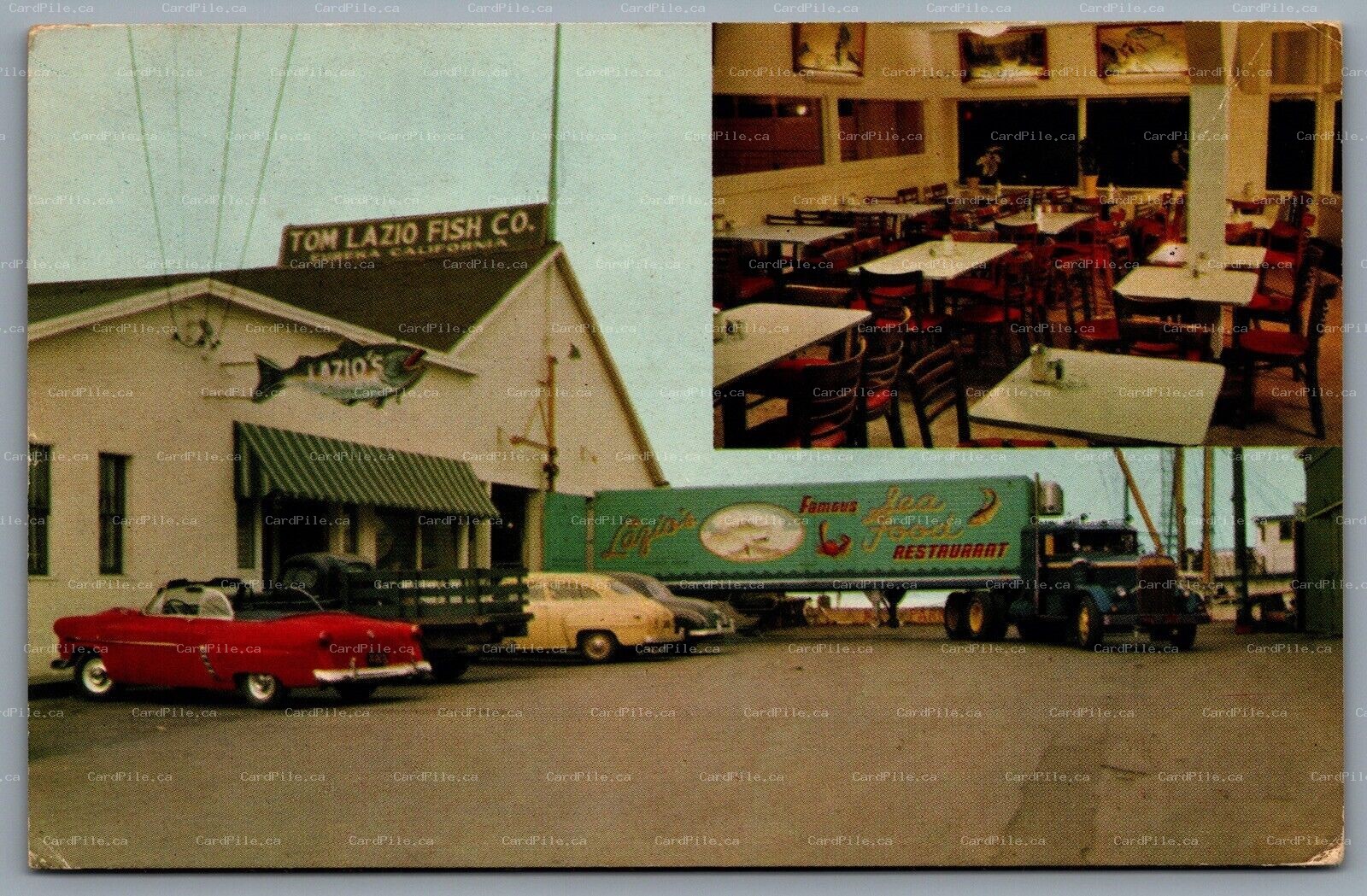 Postcard Eureka CA c1953 Lazios Sea Foods Tom Lazio Fish Co. Dual View Interior
