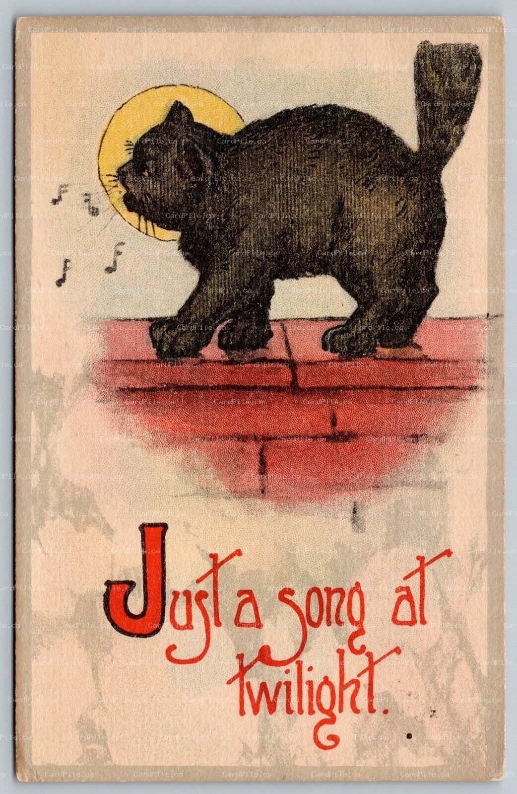 Postcard c1909 Black Cat On Roof at Night Singing Just A Song At Twilight