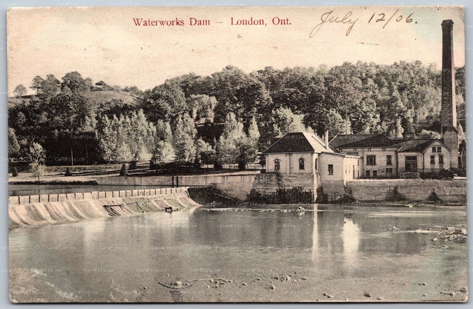 Postcard London Ontario c1906 Waterworks Dam Pumphouse Springbank Park