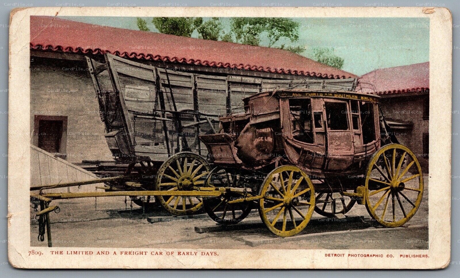 Postcard c1900s The Limited And A Freight Car of Early Days Pioneer Eagle Line