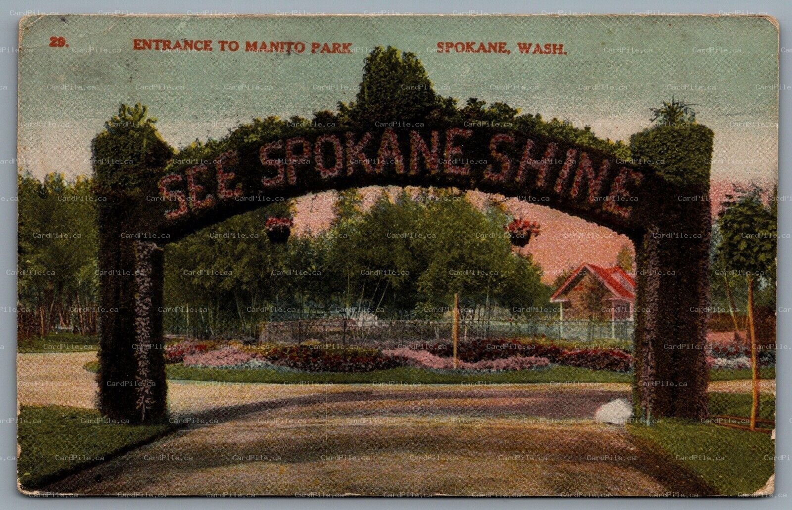 Postcard Spokane WA c1908 Entrance To Manito Park See Spokane Shine Floral