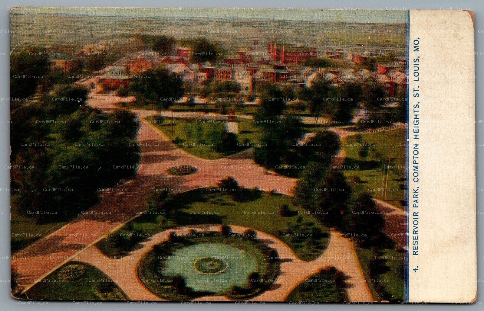 Postcard St. Louis MO c1920s Reservoir Park Compton Heights Compton Hill