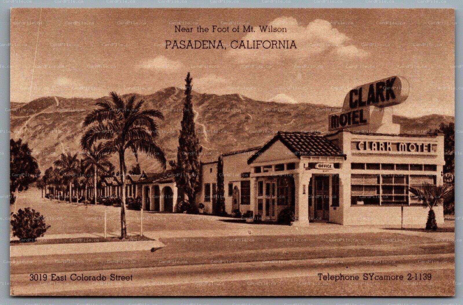 Postcard Pasadena CA c1930s Clark Motel Route 66 Defunct 3019 East Colorado St.