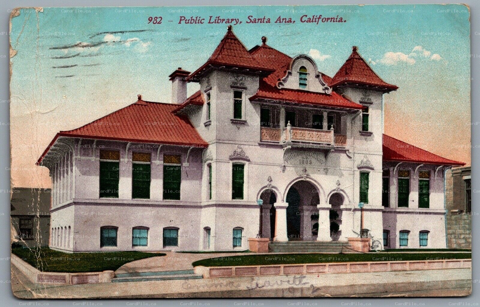 Postcard Santa Ana CA c1912 Public Library Demolished In 1960
