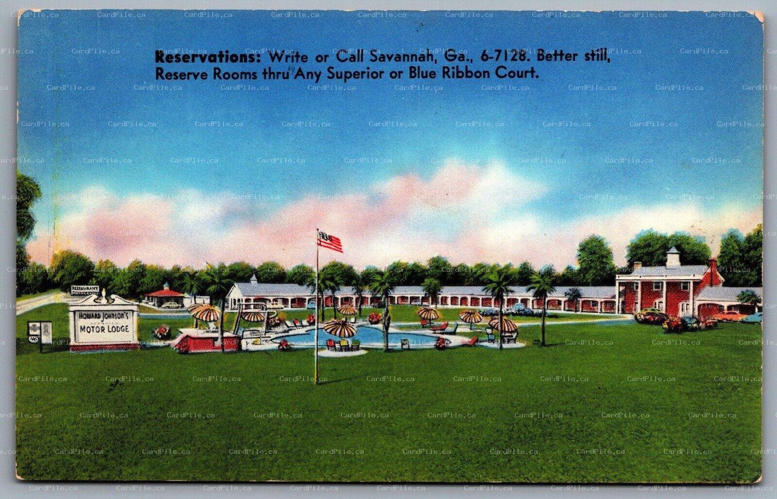 Postcard Savannah GA c1950s Howard Johnson's Motor Lodge Blue Ribbon US Route 17