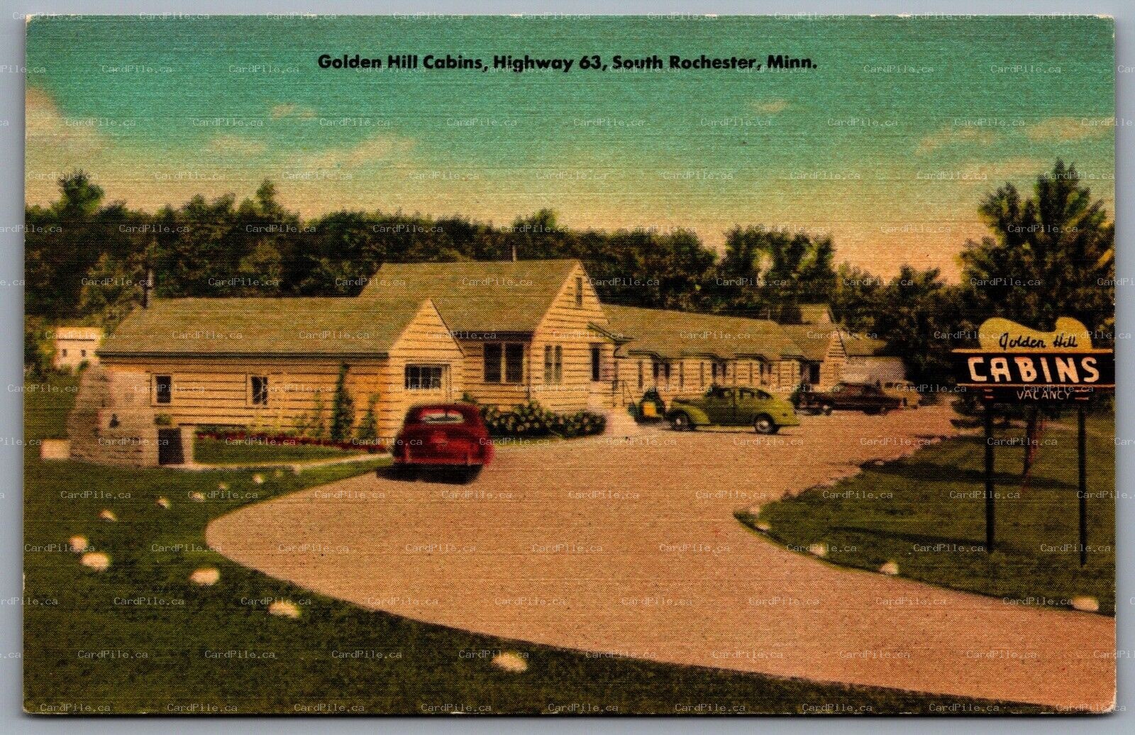 Postcard Rochester MN c1950s Golden Hill Cabins Motel Highway 63 Victor Johnson 